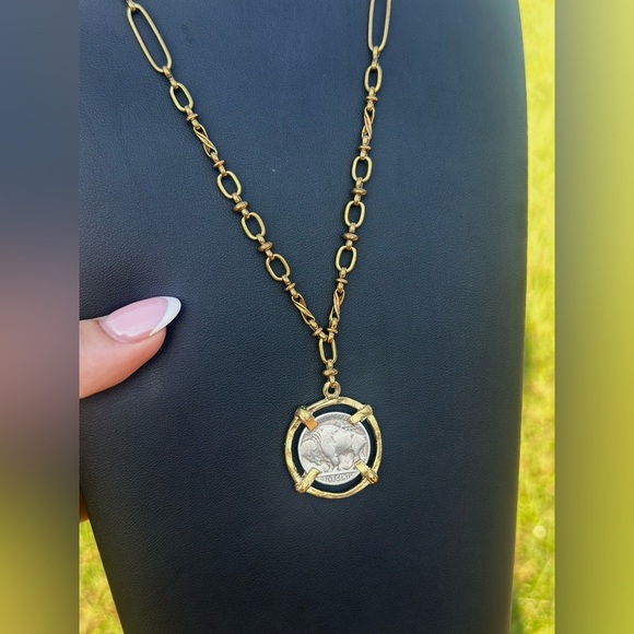 Solid Brass Real Vintage Buffalo Coin Necklace - Picture 2 of 3